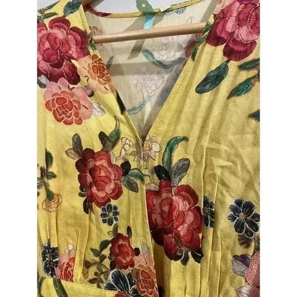 Farm Rio Maxi Dress XS Floral Yellow Pink Wrap Anthropologie Midi Asymmetrical - Picture 6 of 9